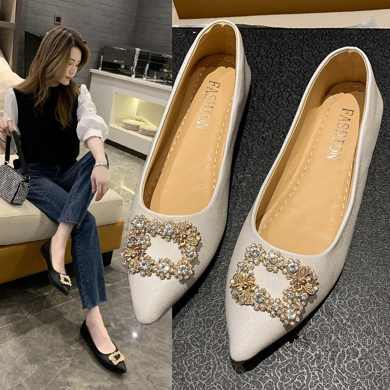 HA8 Ready StockWomens Flat Shoes Soft Soled Pointed Flat Shoes