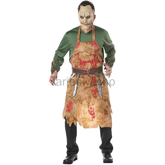 Mens Halloween Bloody Butcher เครื่องแต่งกาย Zombie Suit + Latex Mask