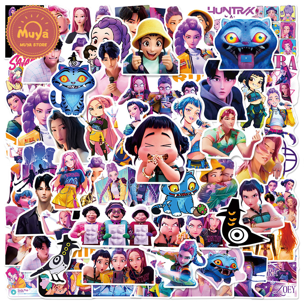 MUYA 60 ชิ้น KPop Demon Hunters สติ๊กเกอร์สติ๊กเกอร์ไวนิลกันน้ําสําหรับเคสโทรศัพท์แล็ปท็อป