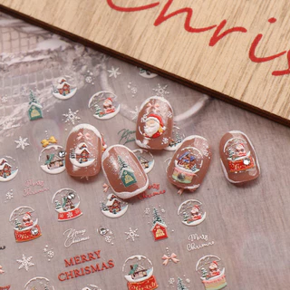 HAMA เล็บนูนสติกเกอร์เล็บคริสต์มาสการ์ตูน Santa Claus ต้นคริสต์มาสเกล็ดหิมะดอกไม้ไฟฝรั่งเศสประณีตสติกเกอร์ตกแต่ง Decals วันหยุดเล็บ