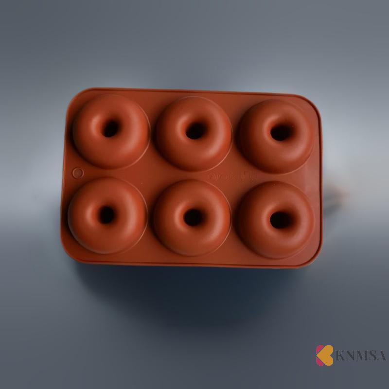 KNMSA] 6 หลุมซิลิโคนโดนัทแม่พิมพ์ Bagel Pan Non Stick Baking ความต้านทานความร้อนเดิม Mould Doughnut 