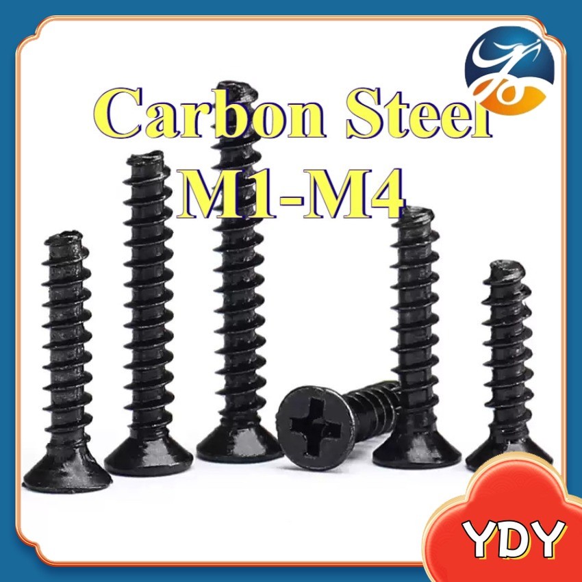 KB cross countersunk หัวหางแบน self-sting สกรูของเล่นเหล็กคาร์บอนสีดํา, สกรูไฟฟ้า M1-M4YDY-MB