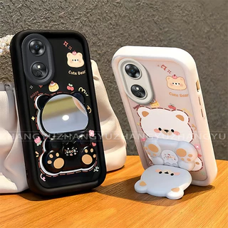เหมาะสําหรับ OPPO A18 A38 A78 A58 4G 5G เคสโทรศัพท์ใหม่น่ารักหมีกระจกขาตั้ง lprotective พร้อมความงามปกอ่อน JT07