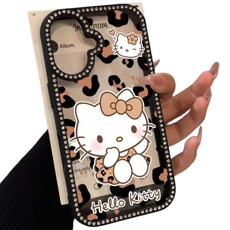 เสือดาวพิมพ์Hello KittyเหมาะสําหรับiPhoneเคสโทรศัพท์เหมาะสําหรับiPhone 16 Pro Max/15/14 Pro Max/13 P