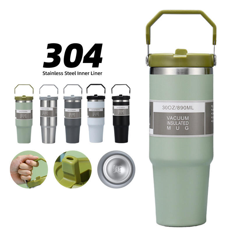 HdoorLink 30oz ถ้วยฉนวนสองชั้นพร้อมที่จับถ้วยน้ําแบบพกพาสแตนเลสสูญญากาศแก้วฉนวนความร้อนสําหรับผู้หญิงผู้ชาย