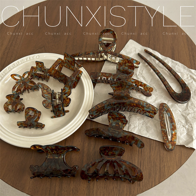 Lake Blue Coffee Acetate กิ๊บติดผมคว้าคลิปอารมณ์ Bangs คลิปหน้าผากด้านข้าง Hairpin High-End คลิปขนาด