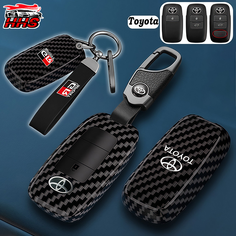 Toyota คาร์บอนไฟเบอร์รถ Key Case Protector Full Wrap รถ Remote Key สมาร์ทคีย์สําหรับ Toyota GR Agya Raize Calya Avanza Veloz Rush Kijang Innova Yaris Corolla Cross bZ4X RAV4 Vios
