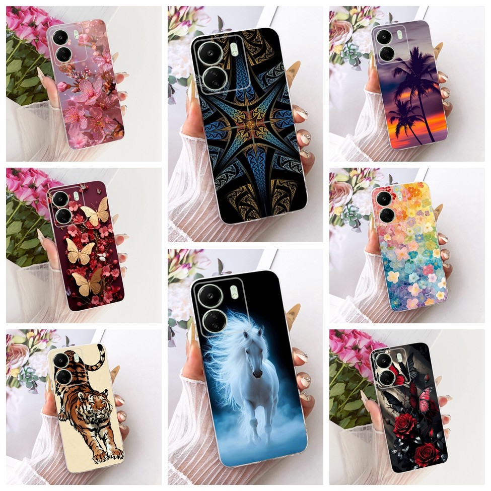 ฝาครอบใสสําหรับ Poco C65 กรณีแมวน่ารักแฟชั่นผีเสื้อตลก Cool ทาสีปลอก 2310FPCA4G 2310FPCA4I