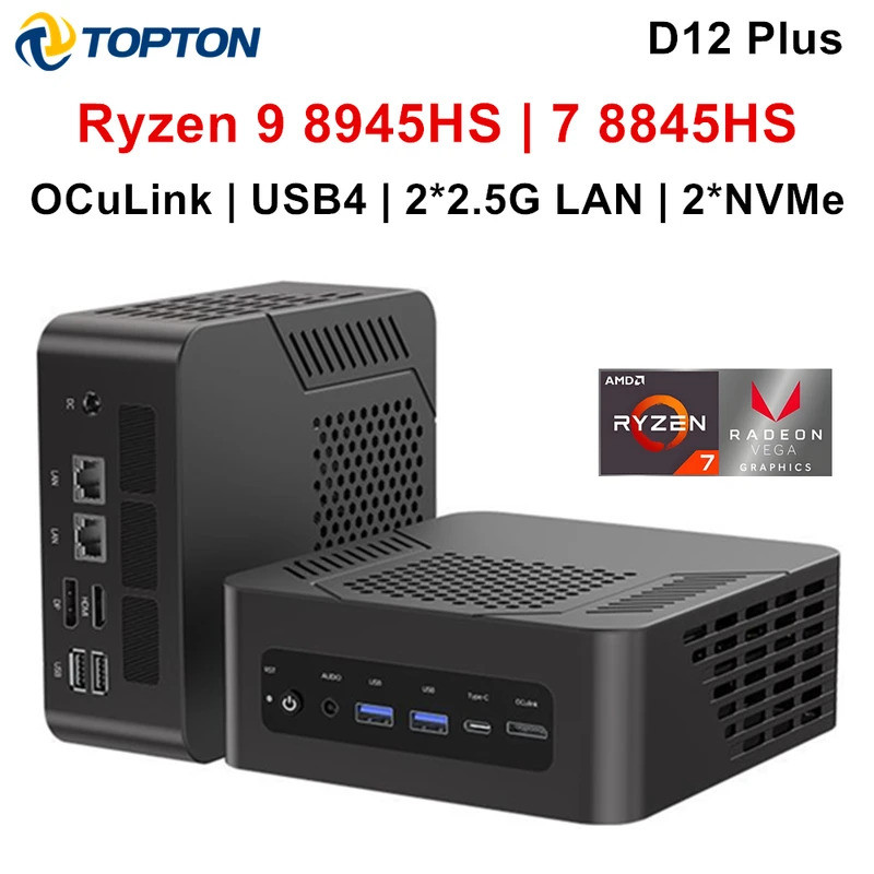 Topton Gaming Mini PC Oculink AMD Ryzen 9 8945HS R7 8845HS USB4.0 2x2.5G LAN 2xPCIe4.0 2xDDR5 Window