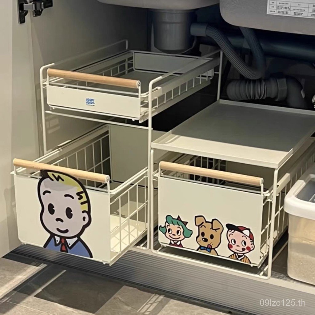 ดึง-ออกประเภทท่อระบายน้ําจานอ่างล้างจานชั้นเก็บชั้นชั้นตู้ชั้นเก็บติดตั้ง-ฟรีปรุงรสดึงตะกร้า ที7bz