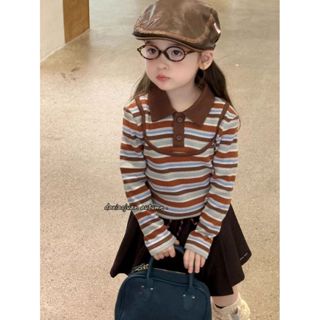 เสื้อยืดแขนยาวสตรี 2025 ลายเส้นคมชัดสีสันสดใส ดีไซน์เกาหลีให…