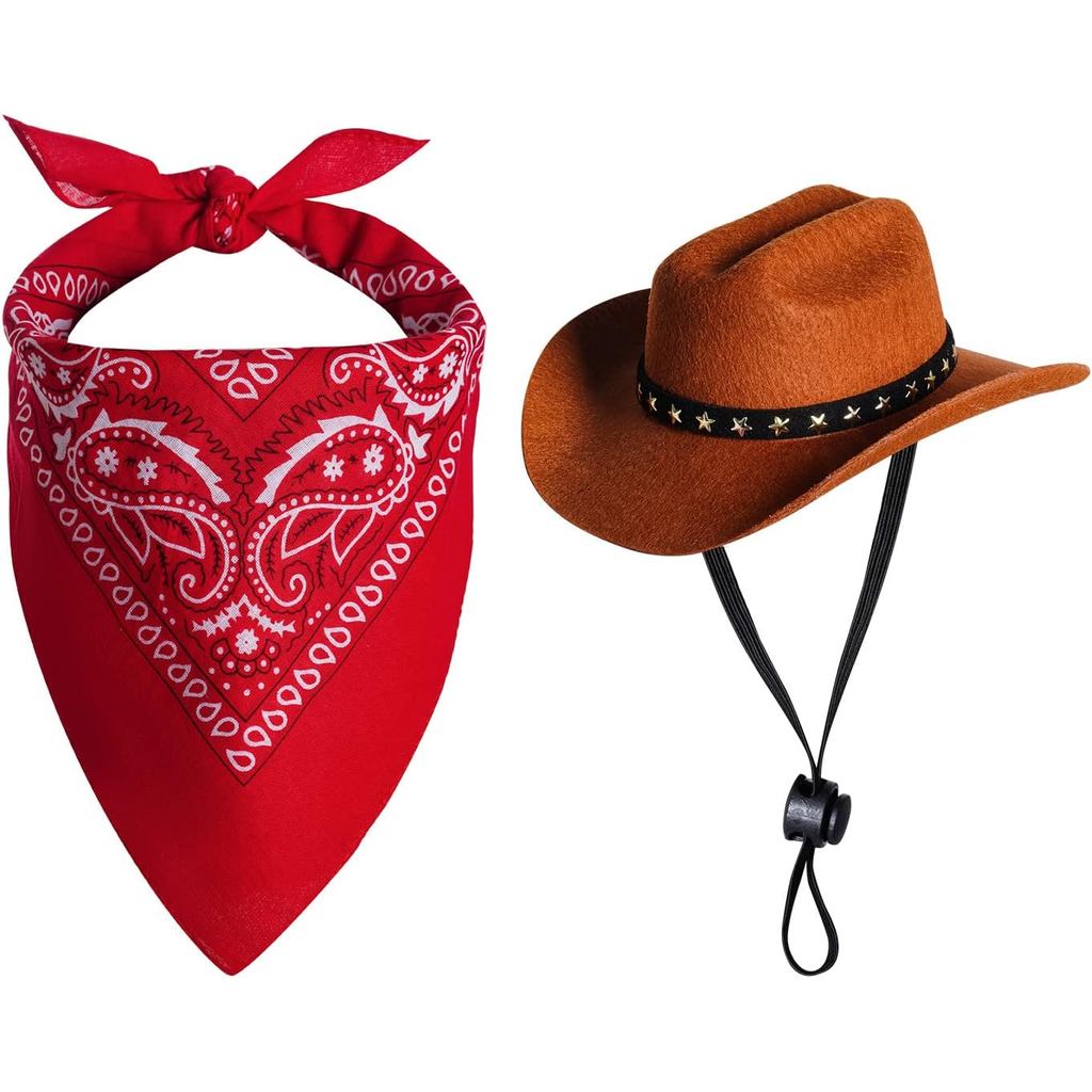 Choyaxo Pet Cowboy Costume ชุดฮาโลวีนสําหรับสุนัข Cat Cowboy Hat with Bandana Scarf (เล็ก)