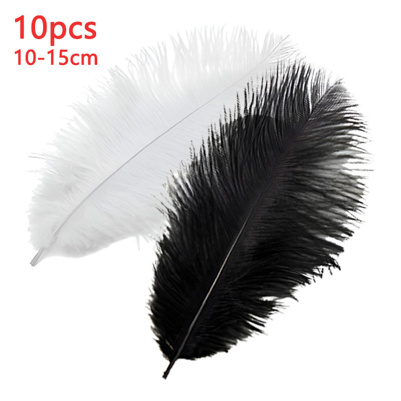 ขนนกกระจอกเทศ 10 PCS ขนาด 10-15 cm สีดำและขาว สำหรับงานฝีมือและตกแต่งแจกันดอกไม้ Centerpiece Carnaval