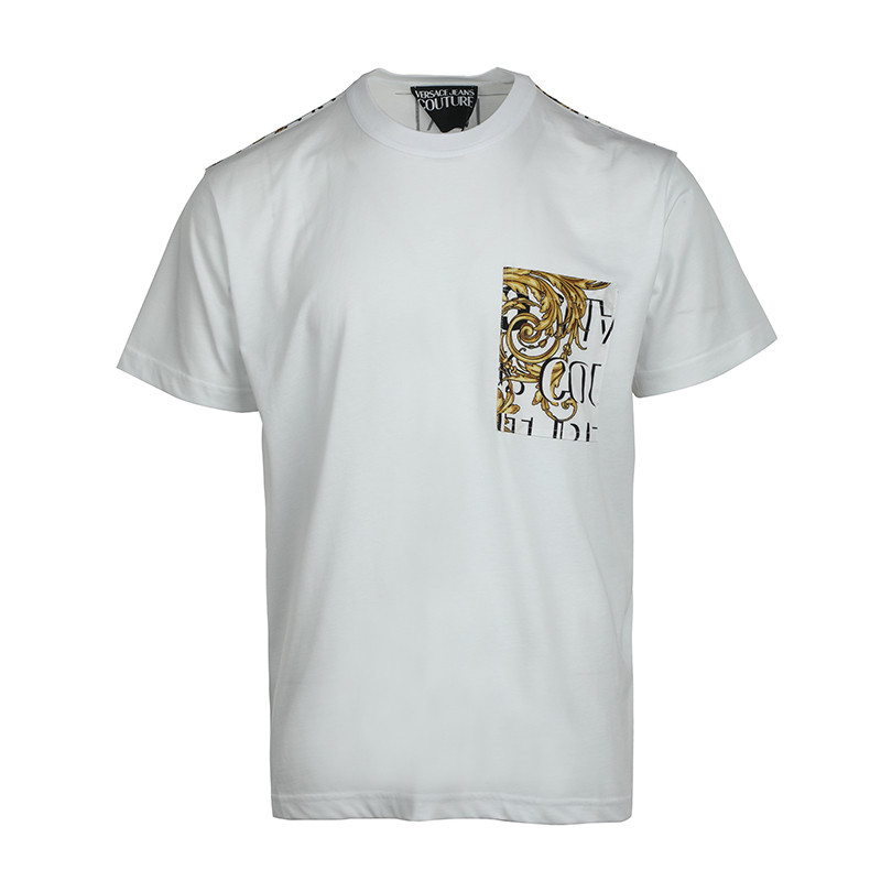 [ดําเนินการด้วยตนเอง] Versace Jeans Couture Versace Mens Baroque Patchwork พิมพ์เสื้อยืดแขนสั้น