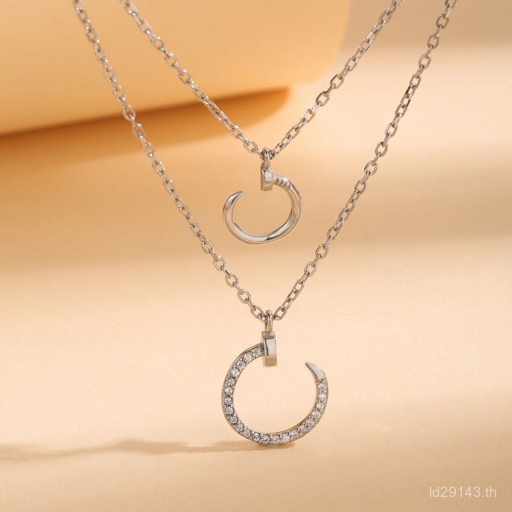 Crescent Light Luxury สร้อยคอเครื่องประดับ Clavicle CHAIN รูปร่างสร้อยคอ S925 เงินซ้อน T Zircon ins 