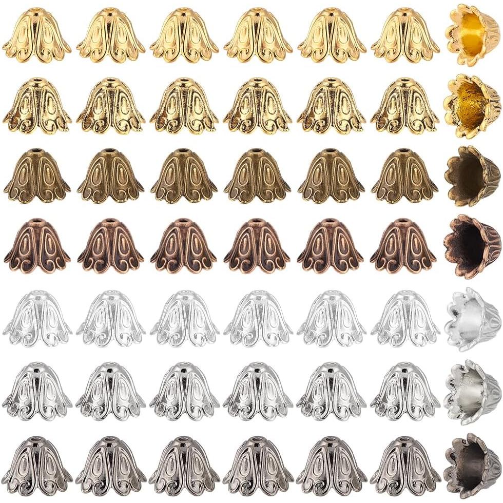 PH PandaHall 112pcs 7 สีดอกไม้ลูกปัด 15x11 มม. สำหรับทำสร้อยข้อมือ สร้อยคอ และต่างหู DIY