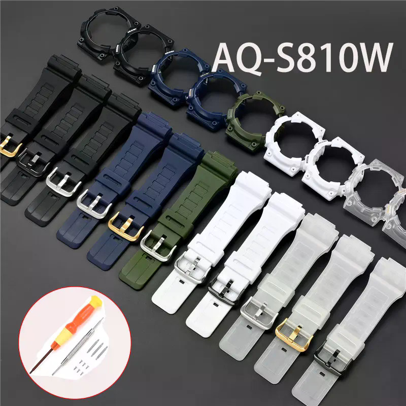 TPU เรซิ่นกรณี + สายคล้องสําหรับ Ca--sio AQ-S810 ผู้ชายผู้หญิงเปลี่ยน Matte เปลือกป้องกันสร้อยข้อมือ