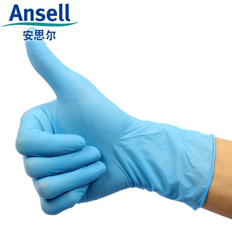 ANSELL ANSELL 4470/4472/47474 ถุงมือป้องกันสารเคมีสีฟ้าแบบใช้แล้วทิ้งปราศจากแป้งหนาทนน้ํามัน