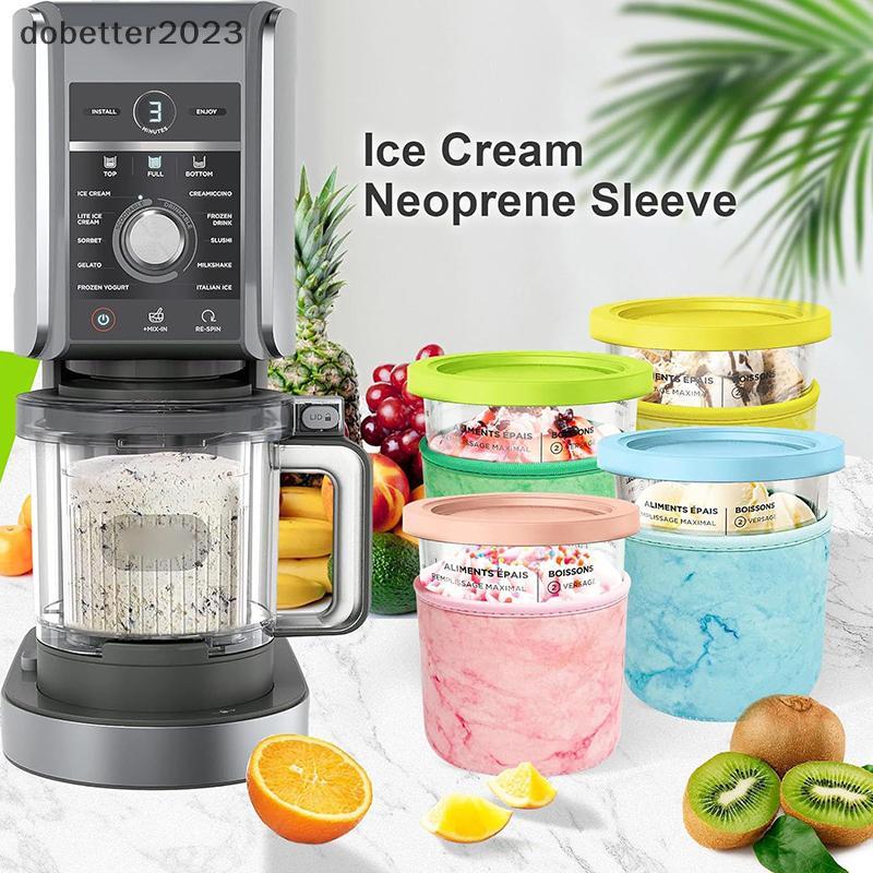 [DB] 4 ชิ้นไอศกรีมถ้วยสําหรับ Ninja NC501 Pints Reusable Neoprene แขนป้องกันการควบแน่นลื่นฉนวน 16/24