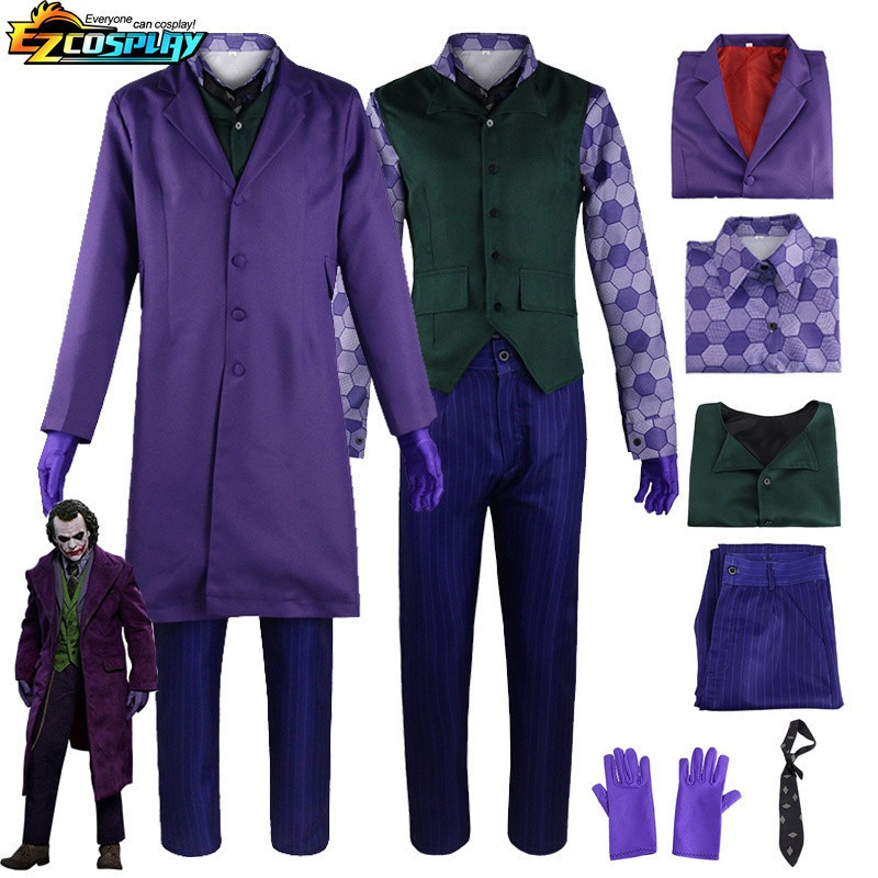 Joker เครื่องแต่งกายคอสเพลย์ Heath Ledger Ark Knight Joker เครื่องแต่งกายแจ็คเก็ตสีม่วงชุดคอสเพลย์ H