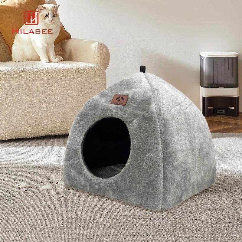 [hilabee] Cave Bed Cat Bed Cushion Pet Bed Semi Enclosed Rest Non Slip Base Kitten Hideaway สําหรับล