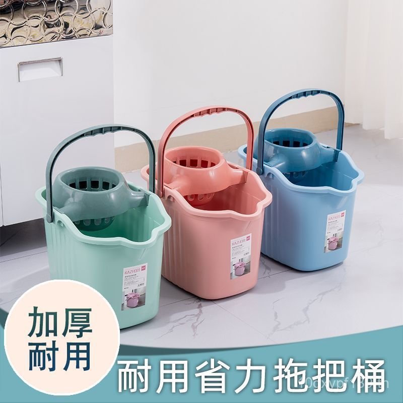 พลาสติกแบบพกพา Wash-Free Handy Tool Mop Bucket Squeeze Bucket หนา Lazy Mopping ขนาดใหญ่ล้อ I4GV