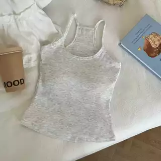 YY119 เสื้อครอปท็อปสายเดี่ยวเสริมบราในตัว ผ้ายืด ใส่สบายสําหรับสาวน่ารัก ทุกโอกาศสดใส บางเบา สุดฮิต