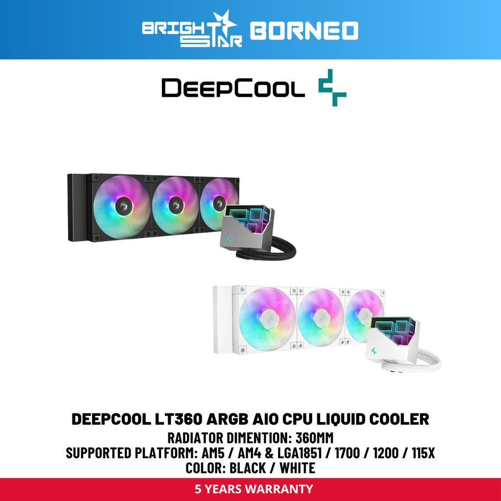 DEEPCOOL Lt360 ARGB AIO CPU Liquid Cooler - สีดํา/ขาว