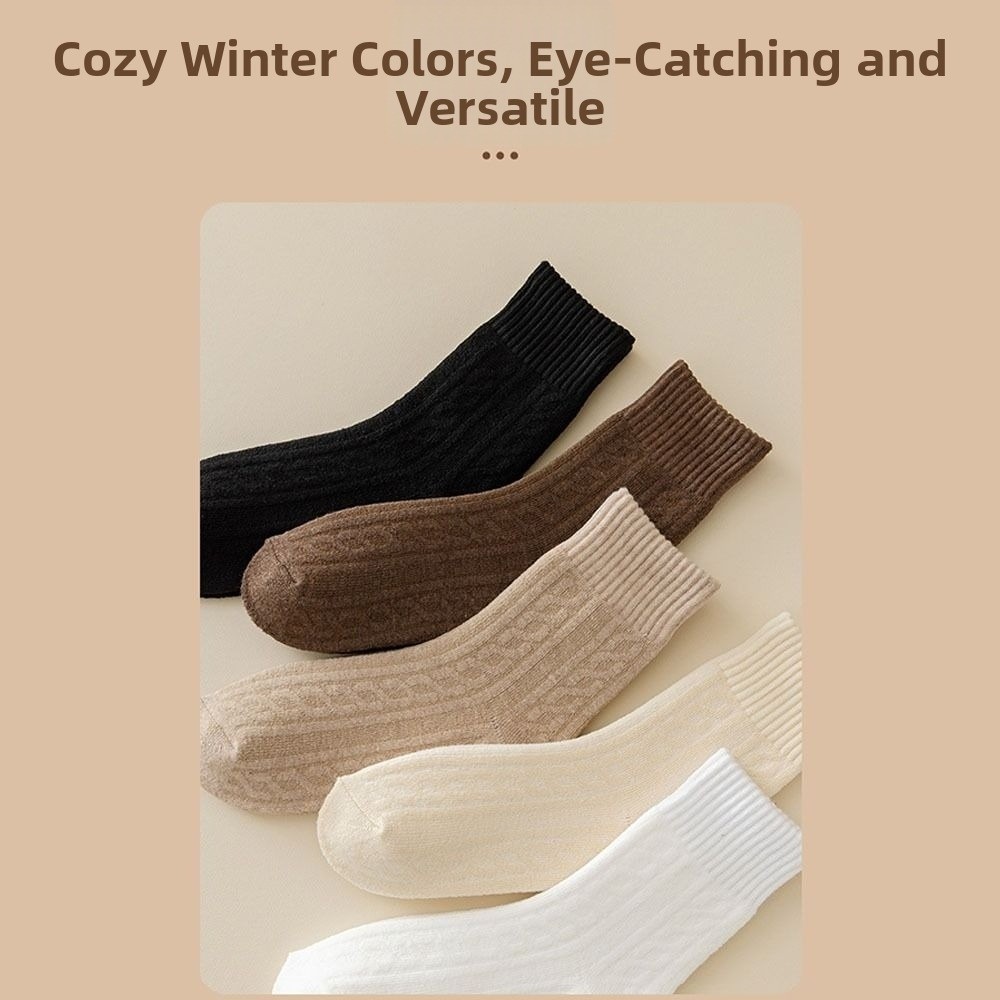 ถุงเท้าขนสัตว์หนาสำหรับฤดูหนาว สีทึบ นุ่มไม่มีรอยต่อ ออกแบบมาเพื่อให้อุ่นในตอนนอน - รูปที่ 6