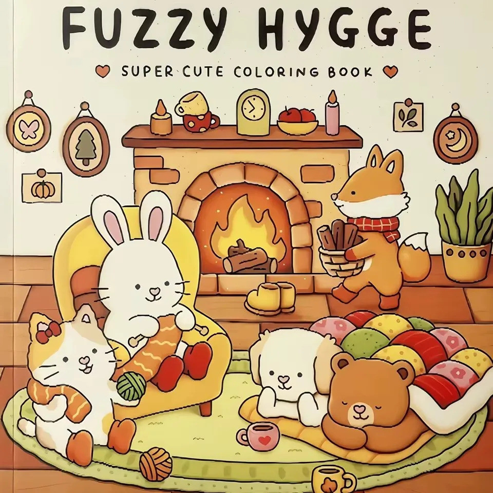 Fuzzy Hygge สมุดระบายสีสุดน่ารักผู้ใหญ่และวัยรุ่นน่ารักสัตว์การ์ตูนสมุดวาดภาพศิลปะของขวัญที่สมบูรณ์แ