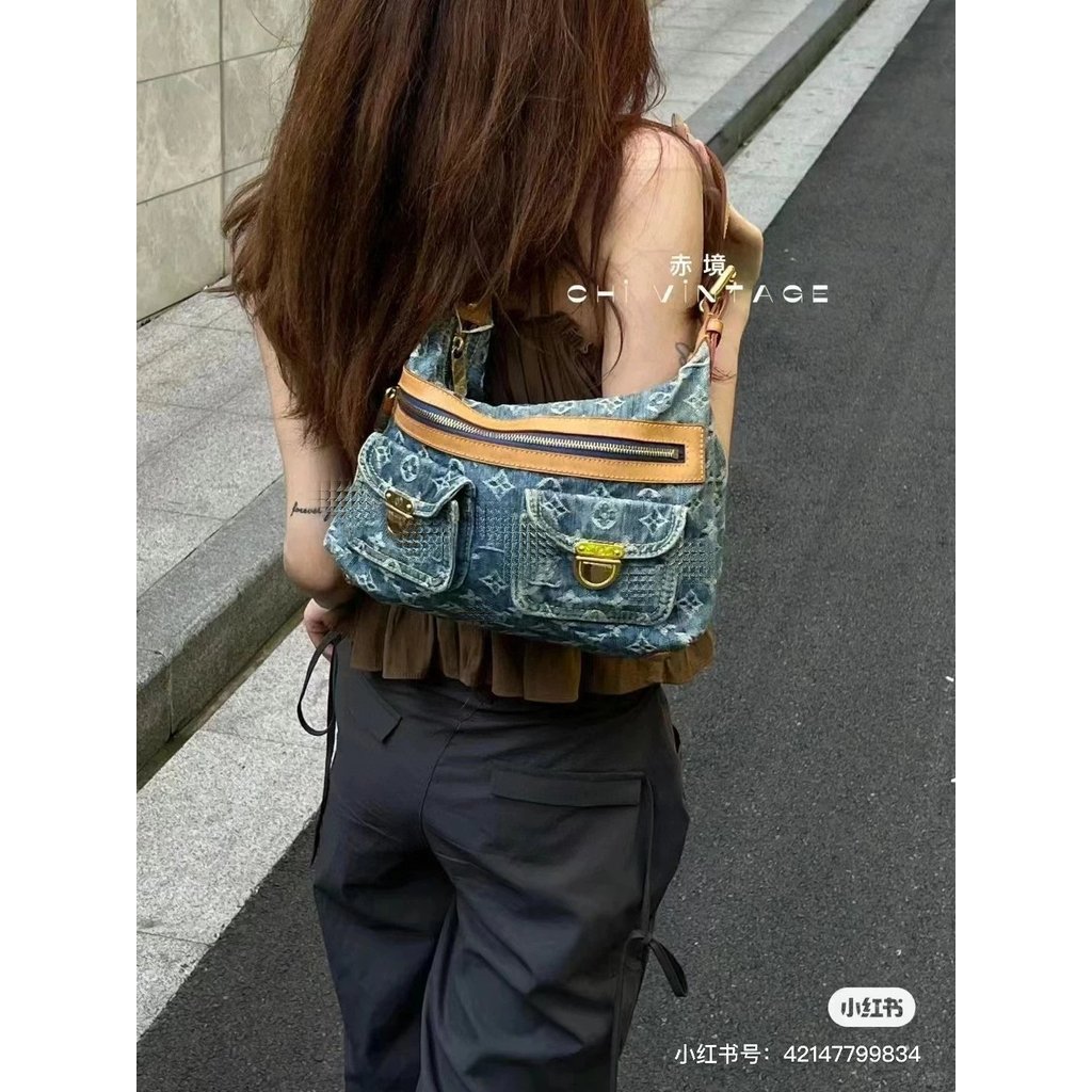 LV Denim Baggy pm Bag Ladies Denim Denim Denim Shoulder Bag Vintage Baggy