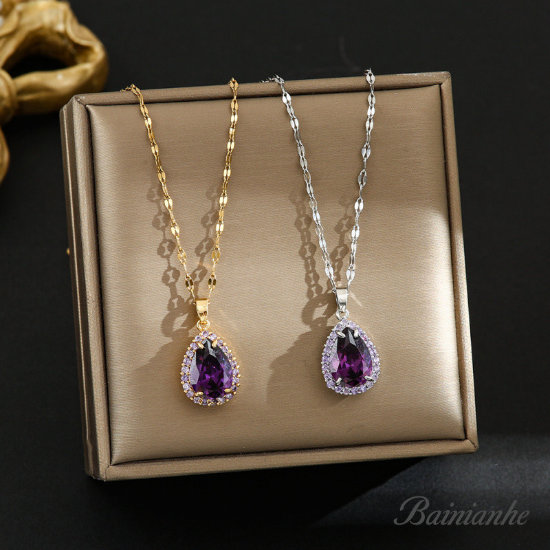 สร้อยคอคลาวิกเกิลเชน เคลือบذهب 18K สีม่วง ออกแบบหรูหรา สำหรับเป็นของขวัญ