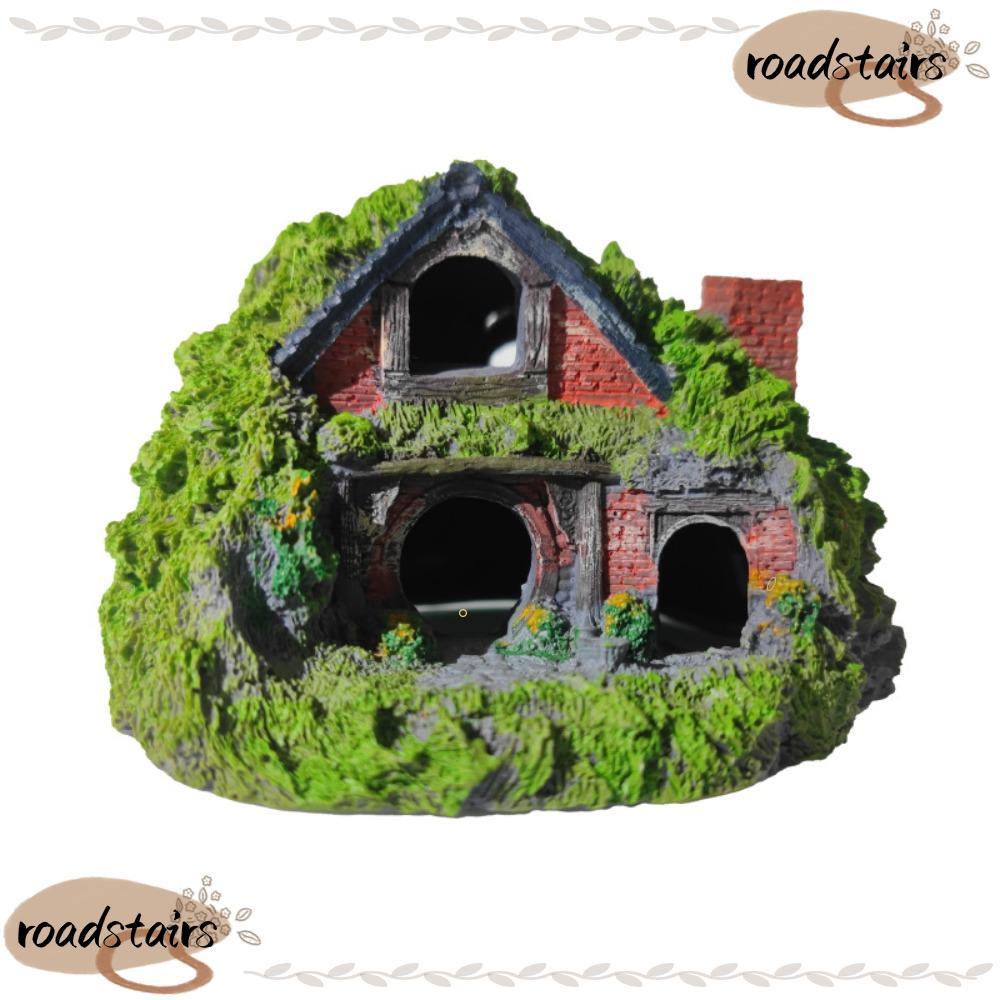 ROADSTAIRS Hobbit House, Resin Tachled House ตกแต่งตู้ปลา, Hut จําลอง Betta Hideout Cave Fish Tank