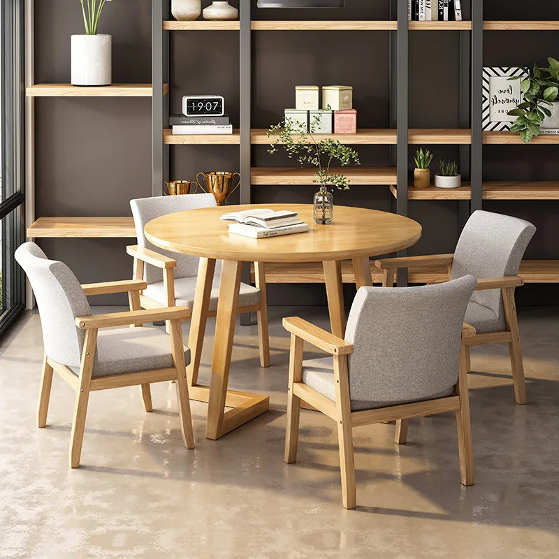 ไม้เนื้อแข็งรอบตารางสําหรับ Negotiation,reception,dining Table,modern Simple Casual Coffee And Milk 