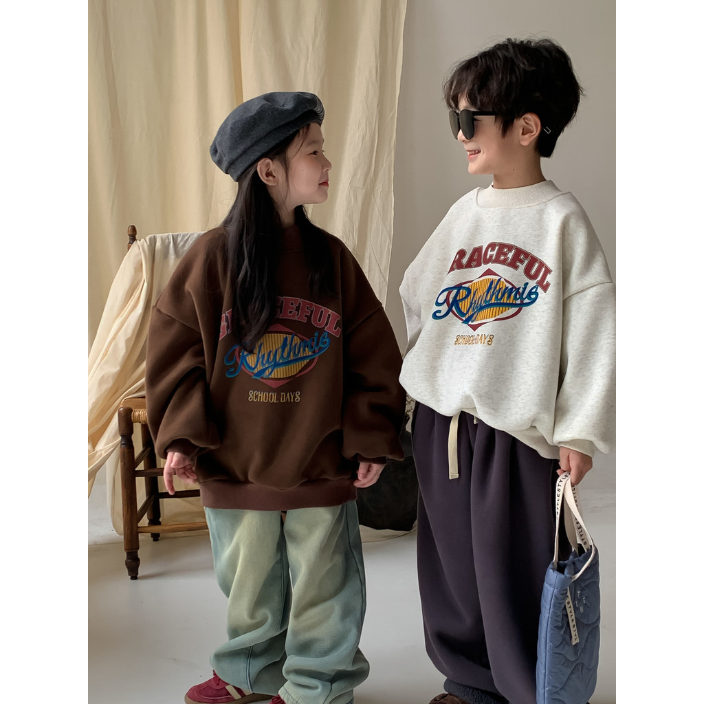 เสื้อสเวตเตอร์เด็กสไตล์เกาหลี คอปุ๊กลม พิมพ์ลาย กันหนาว เสื้อฮอดี้สำหรับเด็ก