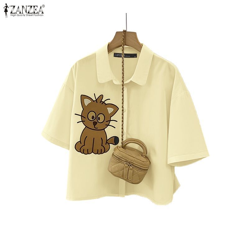 สเวตเตอร์หลวม ZANZEA ลายพิมพ์แขน3/4 สำหรับผู้หญิงสไตล์เกาหลี — صورة 6