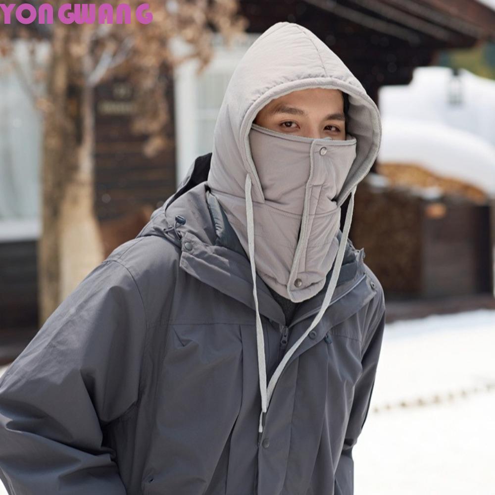 YONGWANG66HR 3-in-1 ฤดูหนาวขี่จักรยานหมวก, Drawstring มัลติฟังก์ชั่สกีหมวกกันลม, ง่ายสีทึบหน้ากากคออ