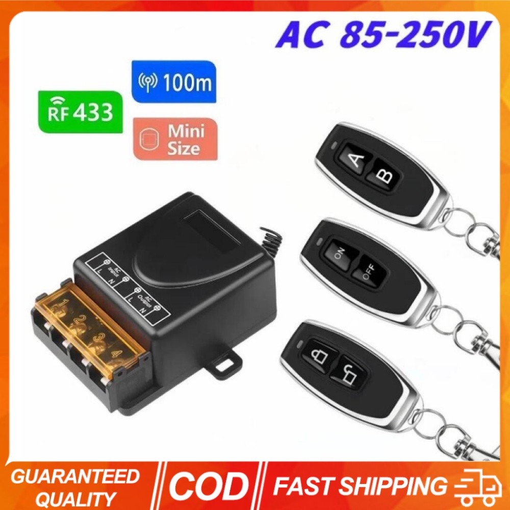 433Mhz รีโมทคอนโทรลไร้สายสวิทช์ 30A DC 12V 24V 36V 85V RF รีเลย์ตัวรับสัญญาณสําหรับปั๊มโคมไฟ LED 100 M Range