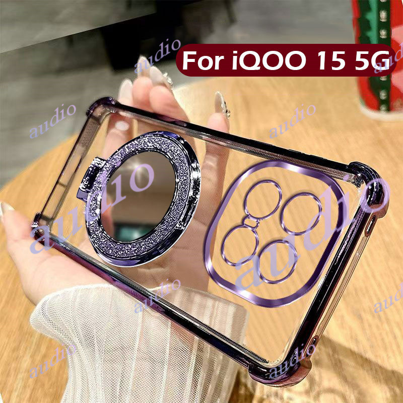 IQOO 15 5G สี่มุมชุบโปร่งใสเคสโทรศัพท์พร้อมกระจกสําหรับ Vivo iQOO 15 iQOO15 5G 2025 กันกระแทกซิลิโคน