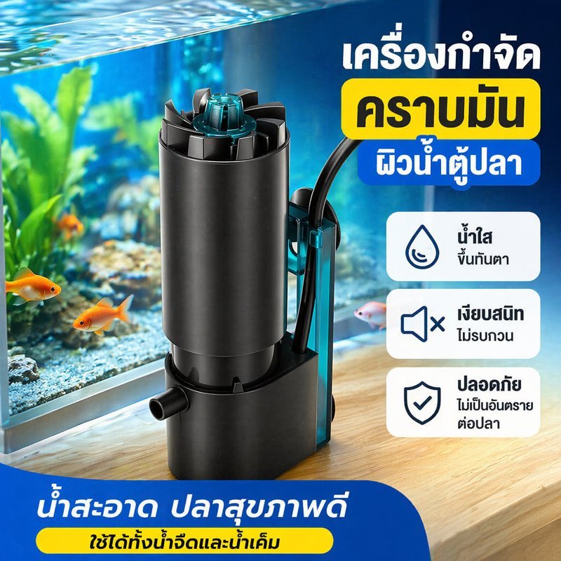เครื่องสกิมเมอร์ผิวน้ำตู้ปลา กำจัดคราบน้ำมัน OIL FILM PROCESSOR ปรับน้ำไหล 300L H