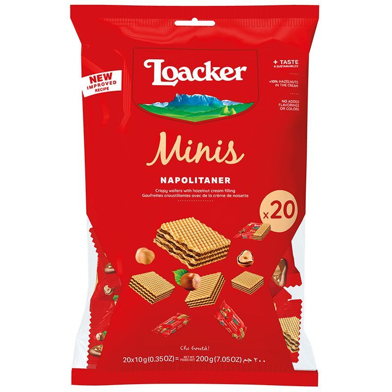 ล็อคเกอร์เวเฟอร์มินิครีมเฮเซล 200กรัม Loacker Minis Hazelnut 200g. [หมายเลขบาร์โค้ด 8000380001019 ]