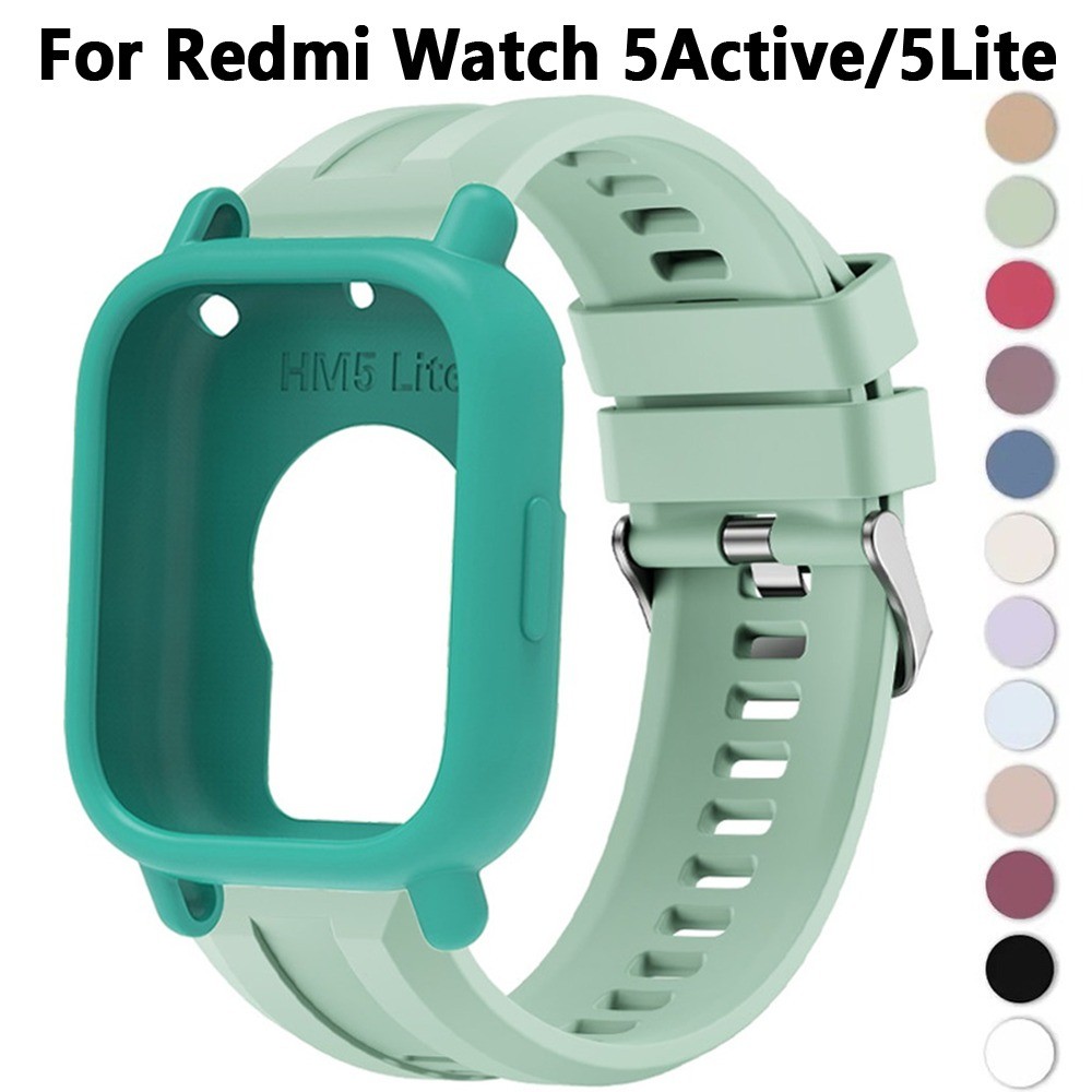 สายรัดซิลิโคน + กรณีเข้ากันได้สําหรับนาฬิกา Redmi 5Active Hollow-out เกราะป้องกันสําหรับ Redmi Watch 5Lite