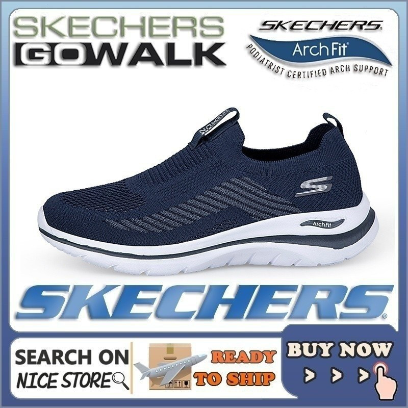 [รองเท้าผ้าใบผู้ชายคุณภาพดี]CLASSIC Skechers_Go-walk Arch-fit SLIP ON รองเท้าผ้าใบแสงอัลตร้ารองเท้าก