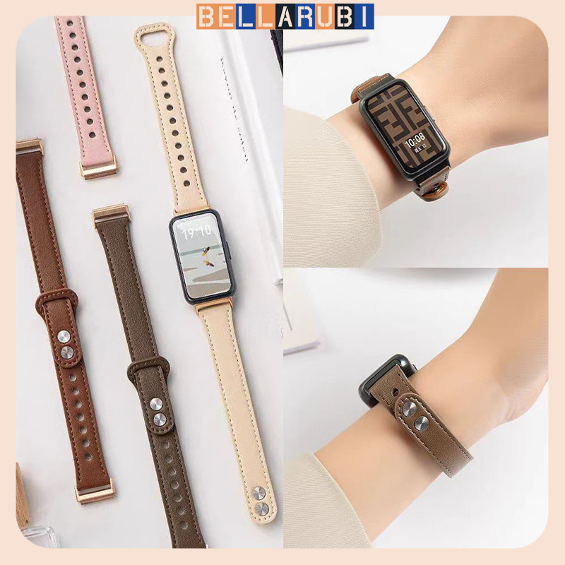 สายรัดหนัง for Huawei Band 11 11 Pro/Huawei Band 10 9 8 NFC กีฬาอ่อนโลหะคู่เล็บ Buckle สายรัดข้อมือสร้อยข้อมือ