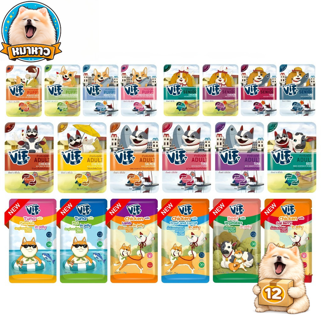 (ยกโหล 12 ซอง) VIF Felina Canino อาหารเปียกสุนัข เกรดพรีเมียม สุนัขทุกวัย เปียกหมา ขนาด 75 กรัม