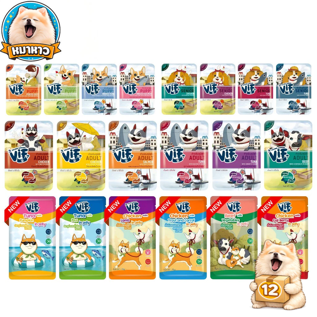 (ยกโหล 12 ซอง) VIF Felina Canino อาหารเปียกสุนัข เกรดพรีเมียม สุนัขทุกวัย เปียกหมา ขนาด 75 กรัม