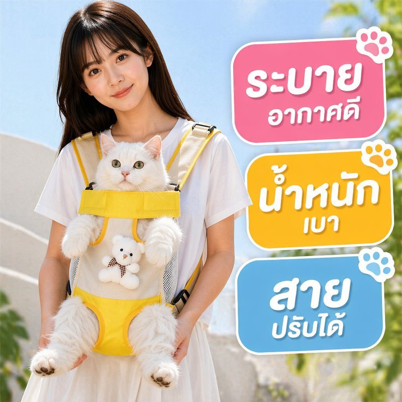กระเป๋าสะพายหน้าอกสัตว์เลี้ยง กระเป๋าอุ้มหมาแมว ระบายอากาศ ผ้านุ่ม น้ำหนักเบา สายปรับได้ ลายหมี