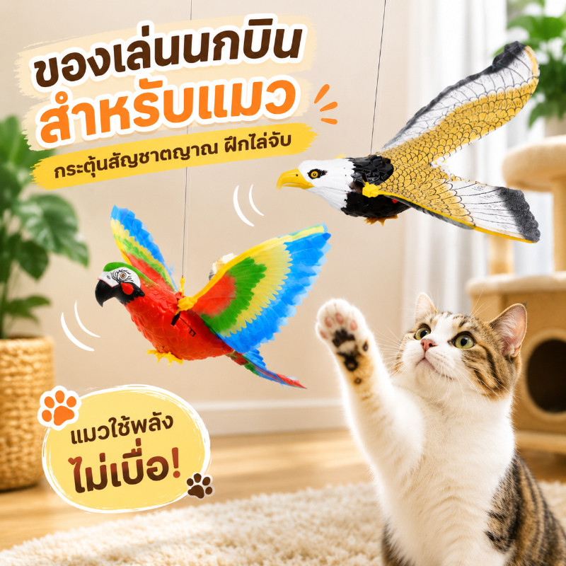 พร้อมส่ง เหยี่ยวไล่นก ของเล่นแมว เหยี่ยว ของเล่น มีเส้นบางๆ พร้อมไฟและเสียงดนตรี มีเสียง ปีกสามารถขยับได้
