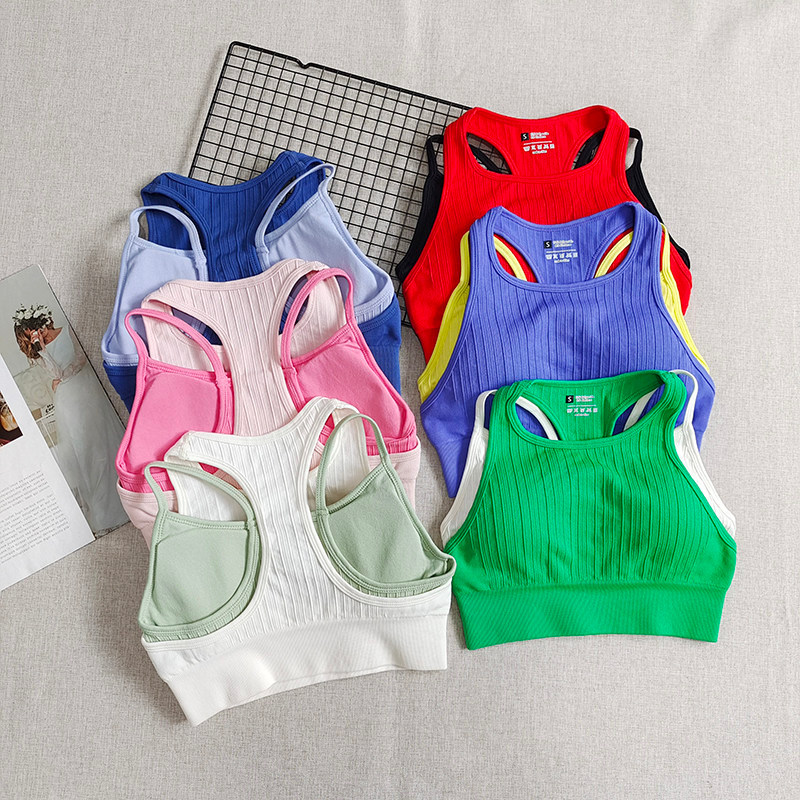sport bar ผู้หญิง sport bra Seamless ถัก Contrast เสื้อกั๊กสไตล์ฟิตเนส Bra โยคะ