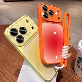 Glossy Halo staining Case + Lanyardไล่ระดับสีหน้าต่างขนาดใหญ่สําหรับiPhone 12 13 14 15 16 17 Pro Maxกรณี15PROMAXล้อมรอบอย่างเต็มที่Anti-Fallกันกระแทกปกหลังขอบนุ่ม